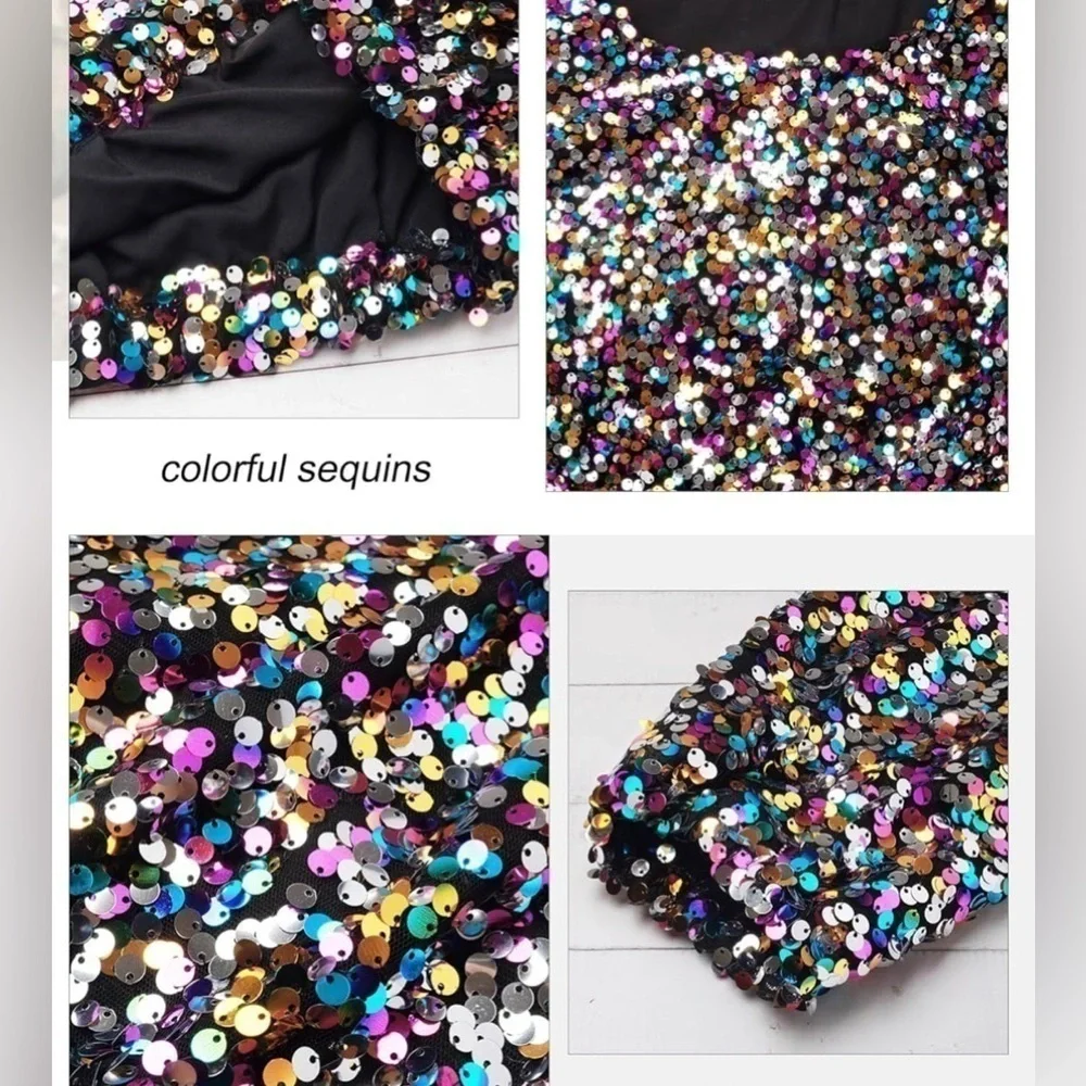 FULLY SEQUINED RAINBOW COLORED Cropped Blouse Sz XL Retro 70s Inspired Disco
